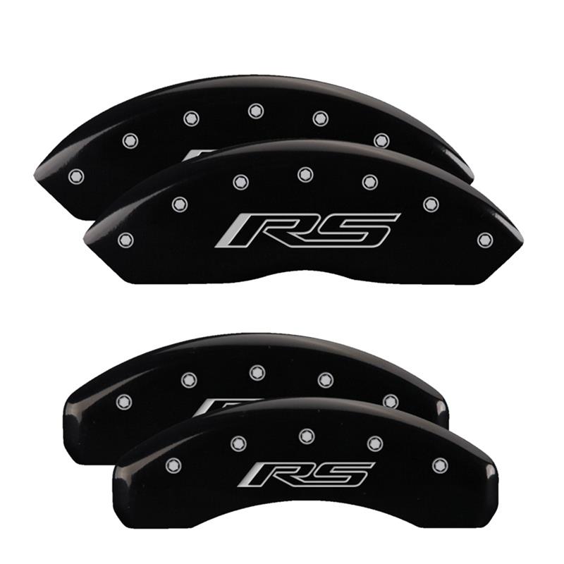 MGP Black Caliper Covers for 2019-2020 BLAZER - 14255SRS5BK Set of 4 caliper covers, Engraved Front and Rear: RS (Gen 5/6), powder coat finish, silver characters