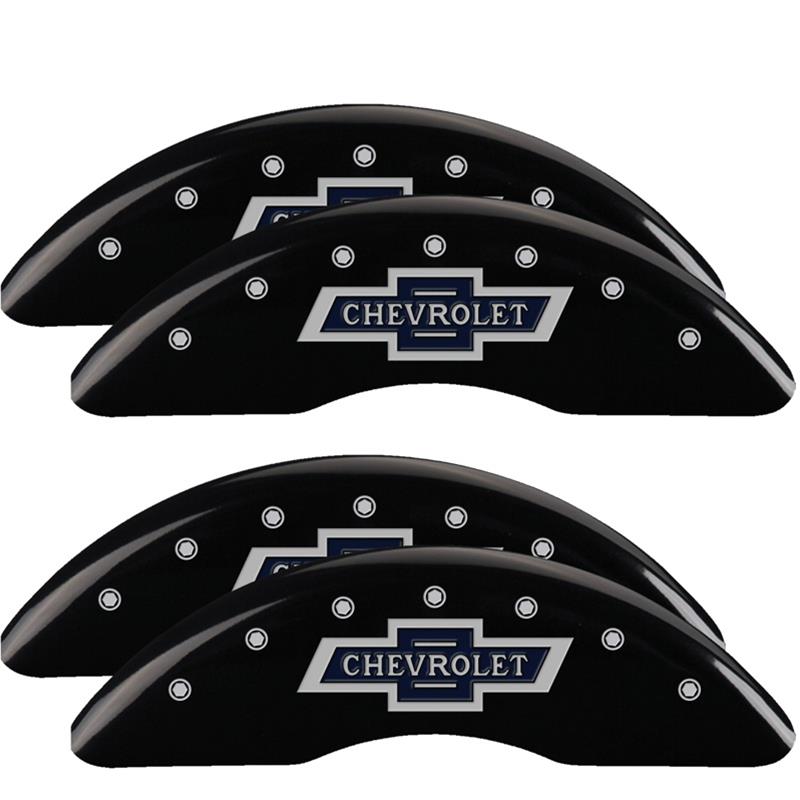 MGP Black Caliper Covers for 2020-2024 SILVERADO 2500 HD, 3500 HD - 14258SBANBK Set of 4 caliper covers, Engraved Front and Rear: 100 Anniversary logo, powder coat finish, silver characters