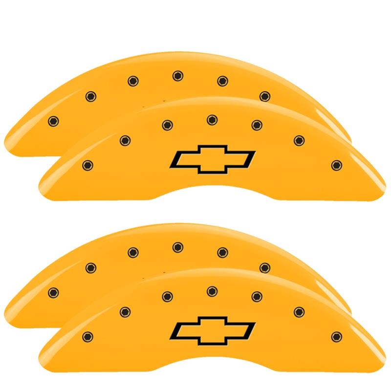 MGP Yellow Caliper Covers 14258SBOWYL Set of 4 caliper covers, Engraved Front and Rear: Bowtie, powder coat finish, black characters