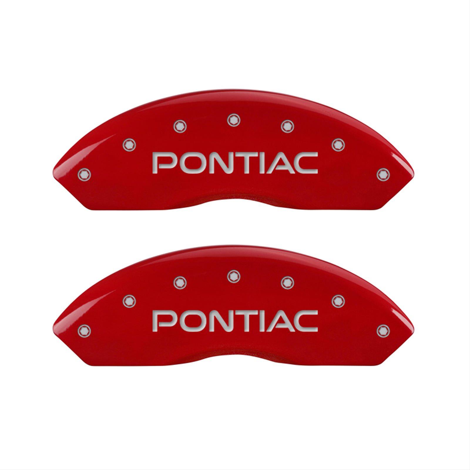MGP 4 Caliper Covers Engraved Front & Rear 06-09 Pontiac Solstice Red Finish Silver Pontiac Logo