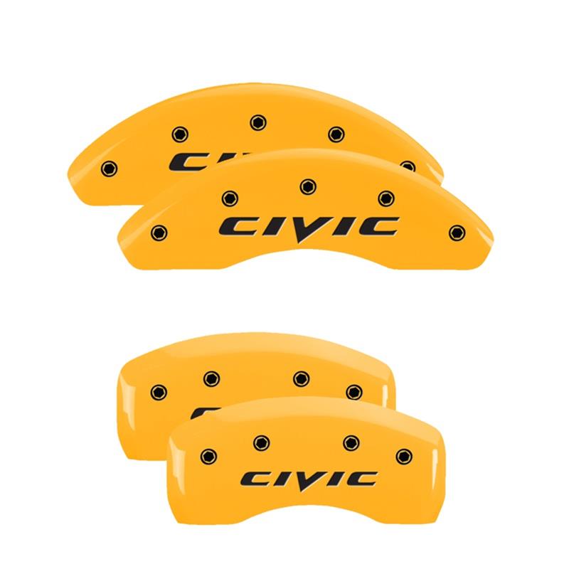 MGP 4 Caliper Covers Engraved Front 2015/Civic Engraved Rear 2015/Civic Yellow finish black ch thumbnail 3