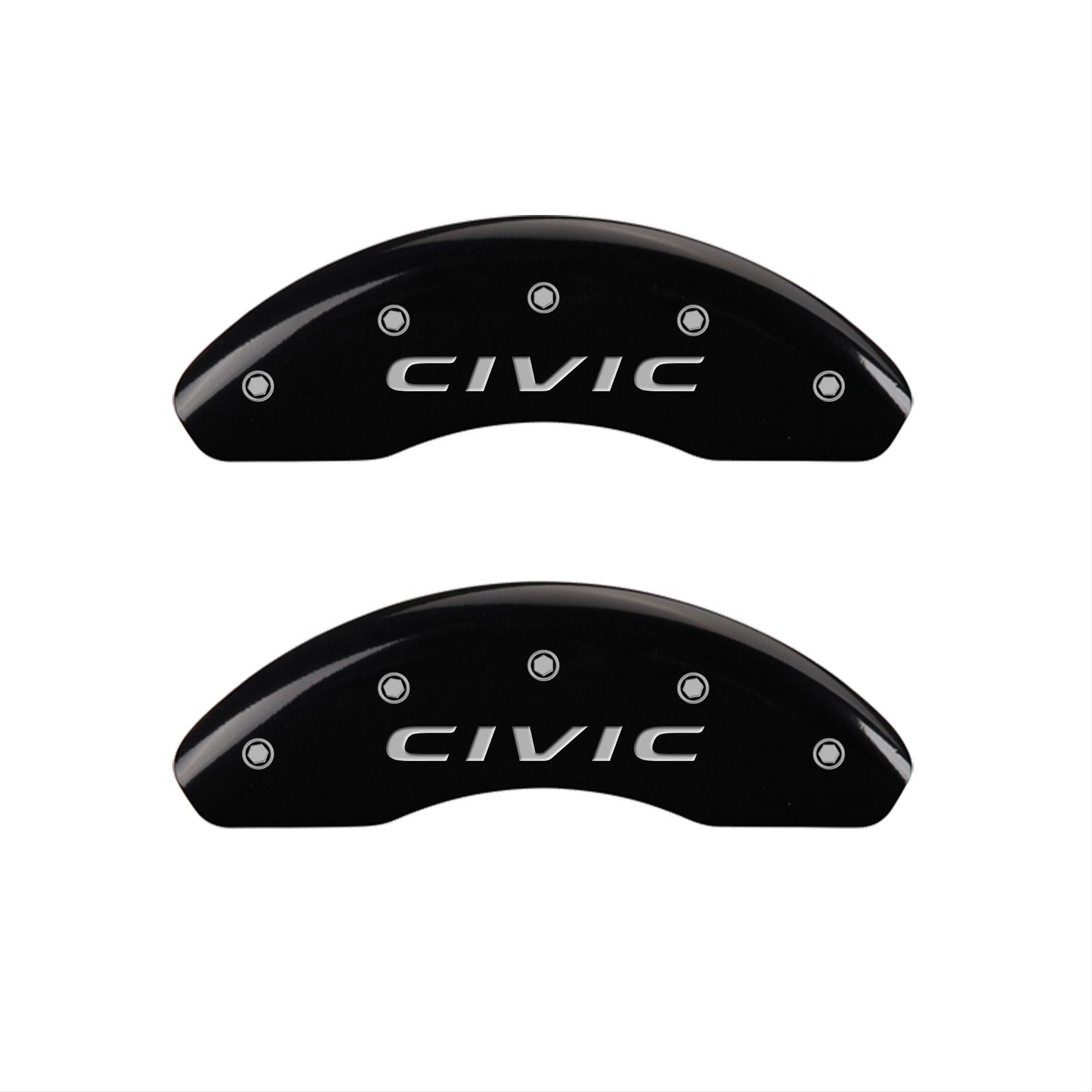 MGP 4 Caliper Covers Engraved Front 2016/CIVIC Engraved Rear 2016/CIVIC Black finish silver ch