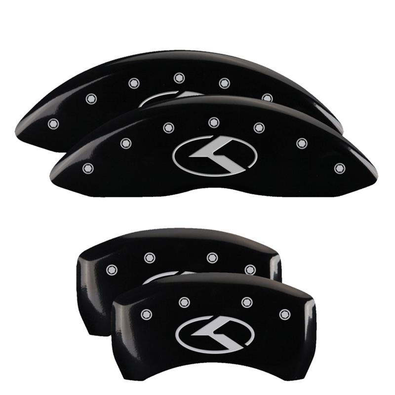 MGP Black Caliper Covers for 2020-2024 TELLURIDE - 21196SCRKBK Set of 4 caliper covers, Engraved Front and Rear: Kia Logo (Circle K), powder coat finish, silver characters