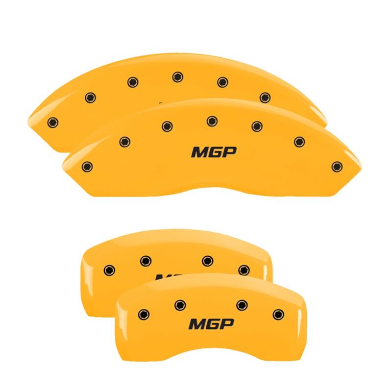 MGP Yellow Caliper Covers for 2011-2013 RANGE ROVER SPORT - 25145SMGPYL Brake Covers, Clip-on, Aluminum, Powdercoated, Logo, Land Rover, Set of 4