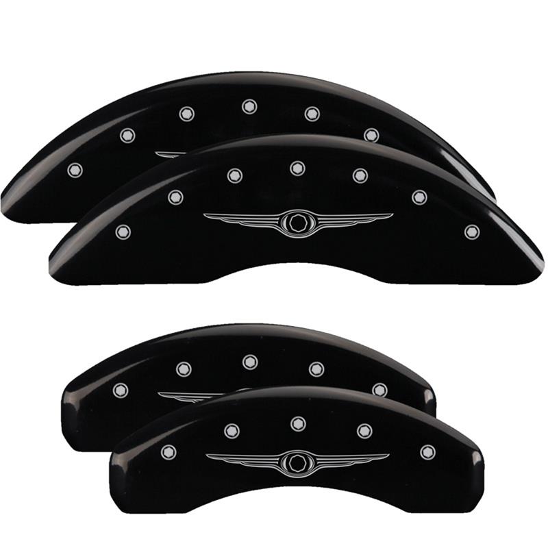 MGP 4 Caliper Covers Engraved Front & Rear Style 1/Chrysler Wing Black finish silver ch thumbnail 3