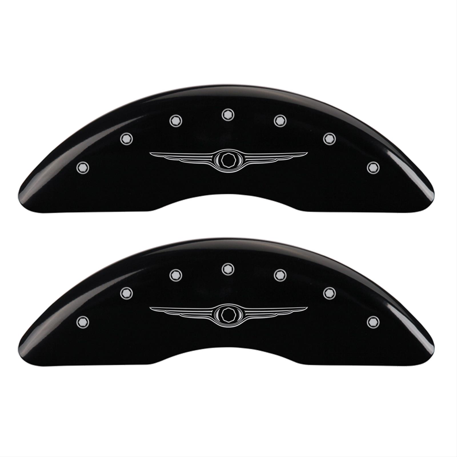 MGP 4 Caliper Covers Engraved Front & Rear Style 1/Chrysler Wing Black finish silver ch