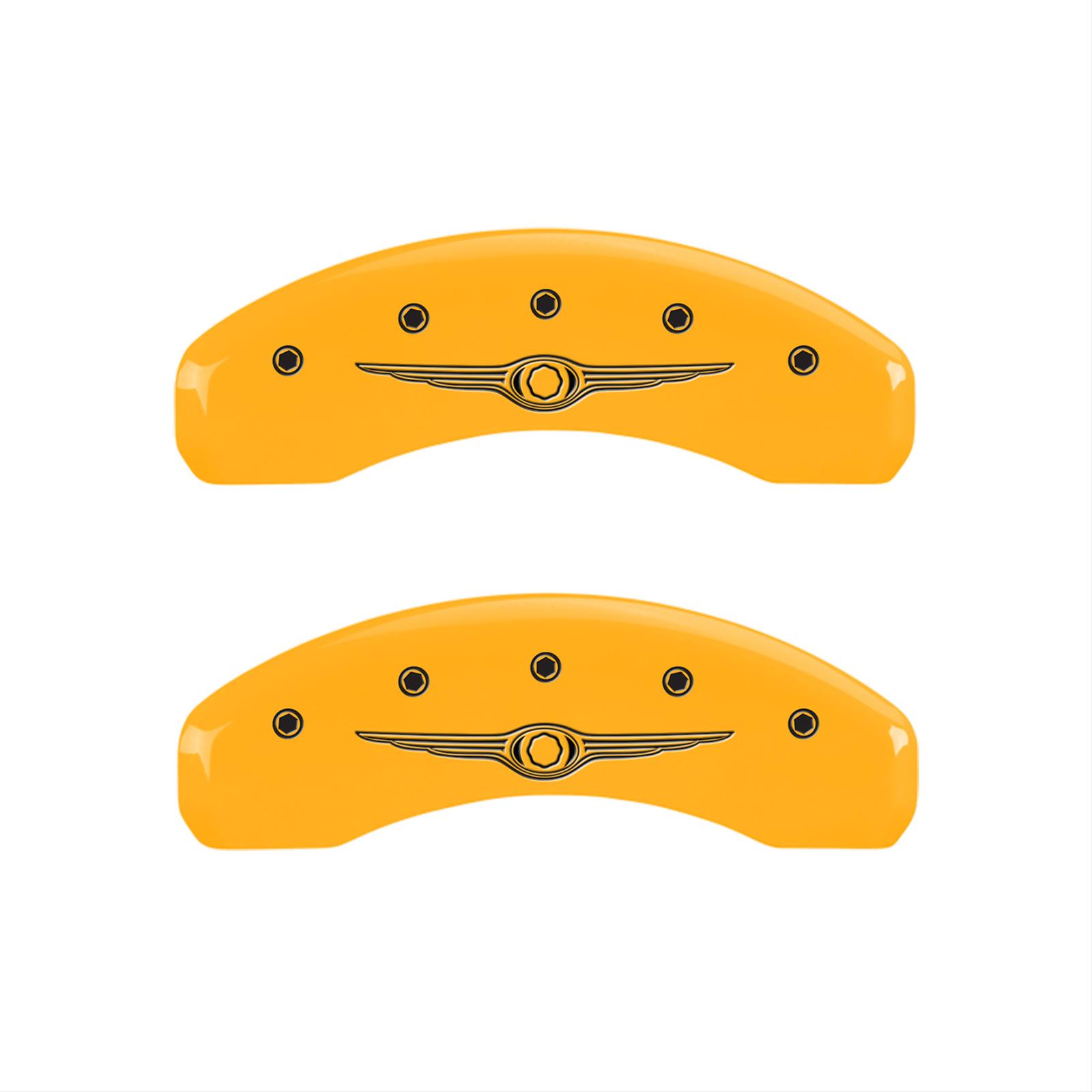 MGP 4 Caliper Covers Engraved F & R Chrysler Wing Yellow Finish Black Char 2004 Chrysler Pacifica thumbnail 2
