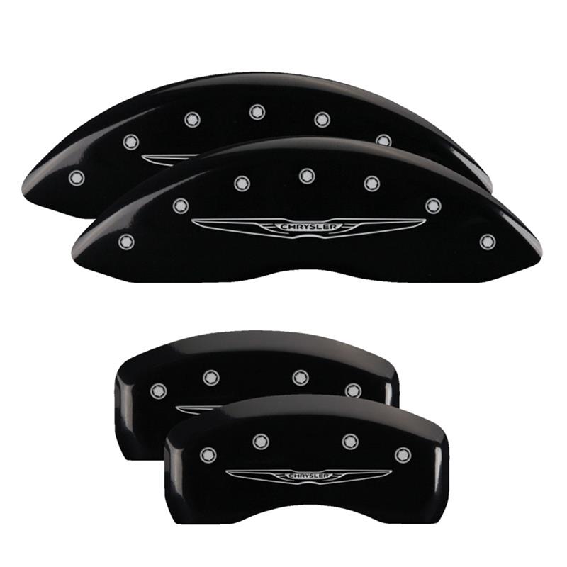 MGP 4 Caliper Covers Engraved Front & Rear Style 2/Chrysler Wing Black finish silver ch thumbnail 3