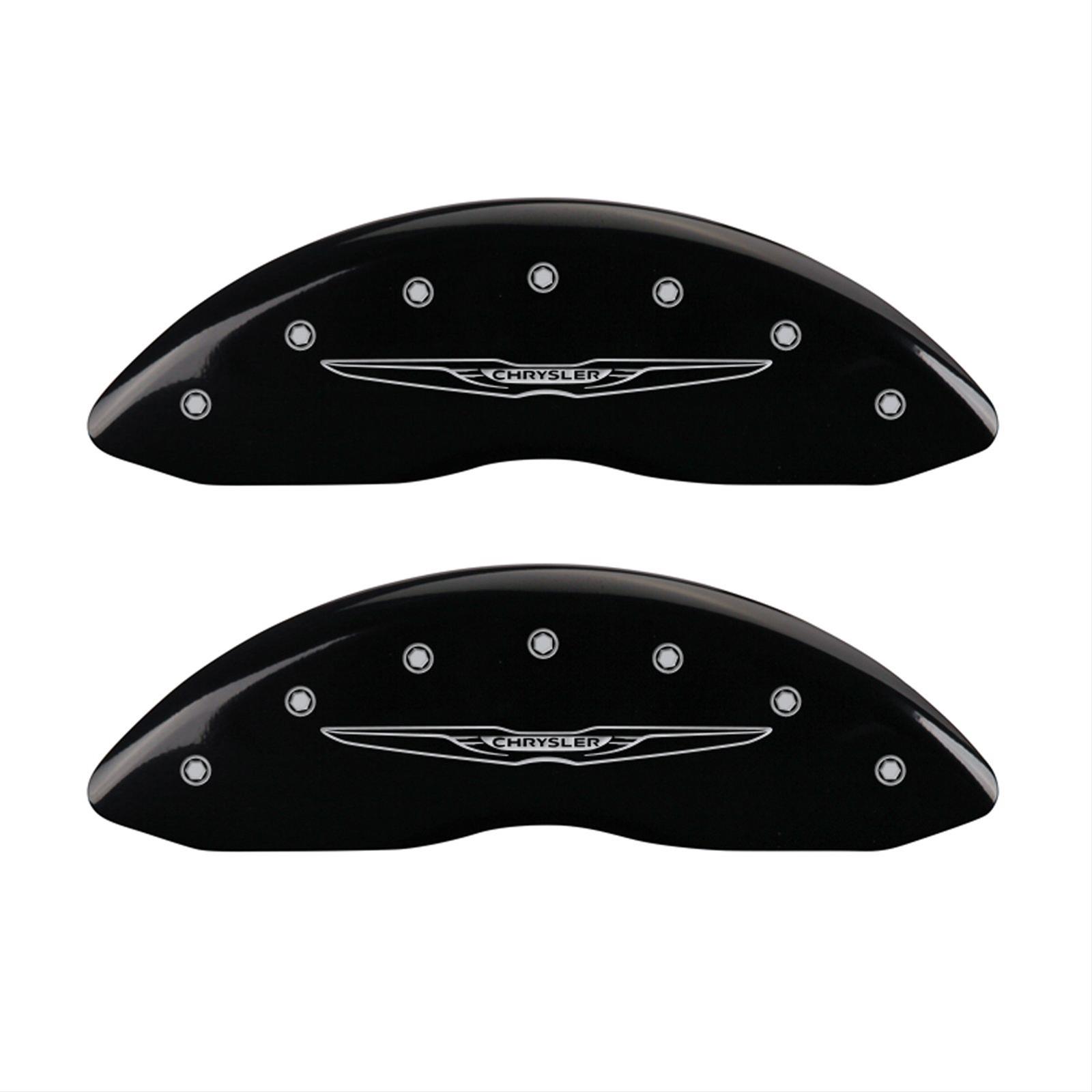 MGP 4 Caliper Covers Engraved Front & Rear Style 2/Chrysler Wing Black finish silver ch