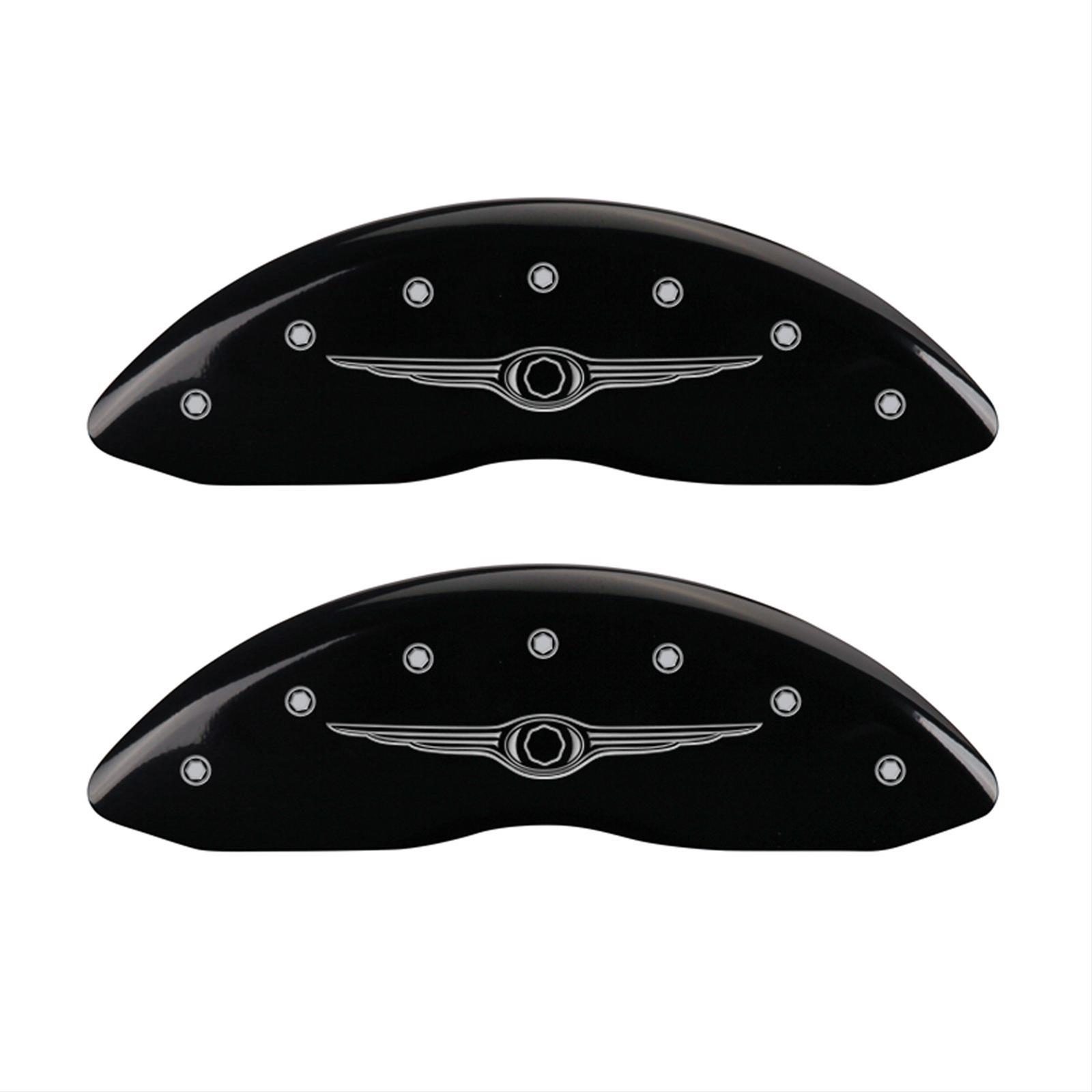 MGP 4 Caliper Covers Engraved Front & Rear Style 1/Chrysler Wing Black finish silver ch