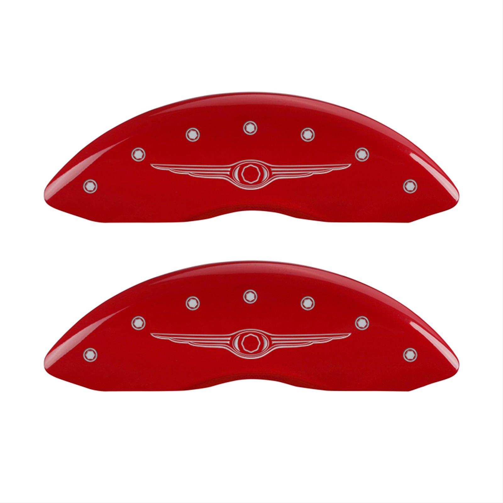 MGP 4 Caliper Covers Engraved Front & Rear Style 1/Chrysler Wing Red finish silver ch