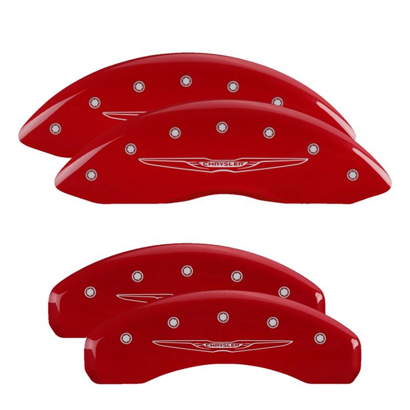 MGP 4 Caliper Covers Engraved Front & Rear Style 2/Chrysler Wing Red finish silver ch thumbnail 3