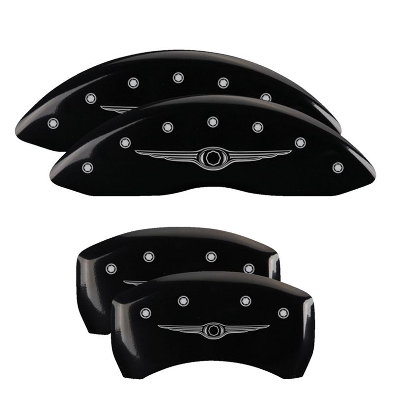 MGP 4 Caliper Covers Engraved Front & Rear Style 1/Chrysler Wing Black finish silver ch thumbnail 3