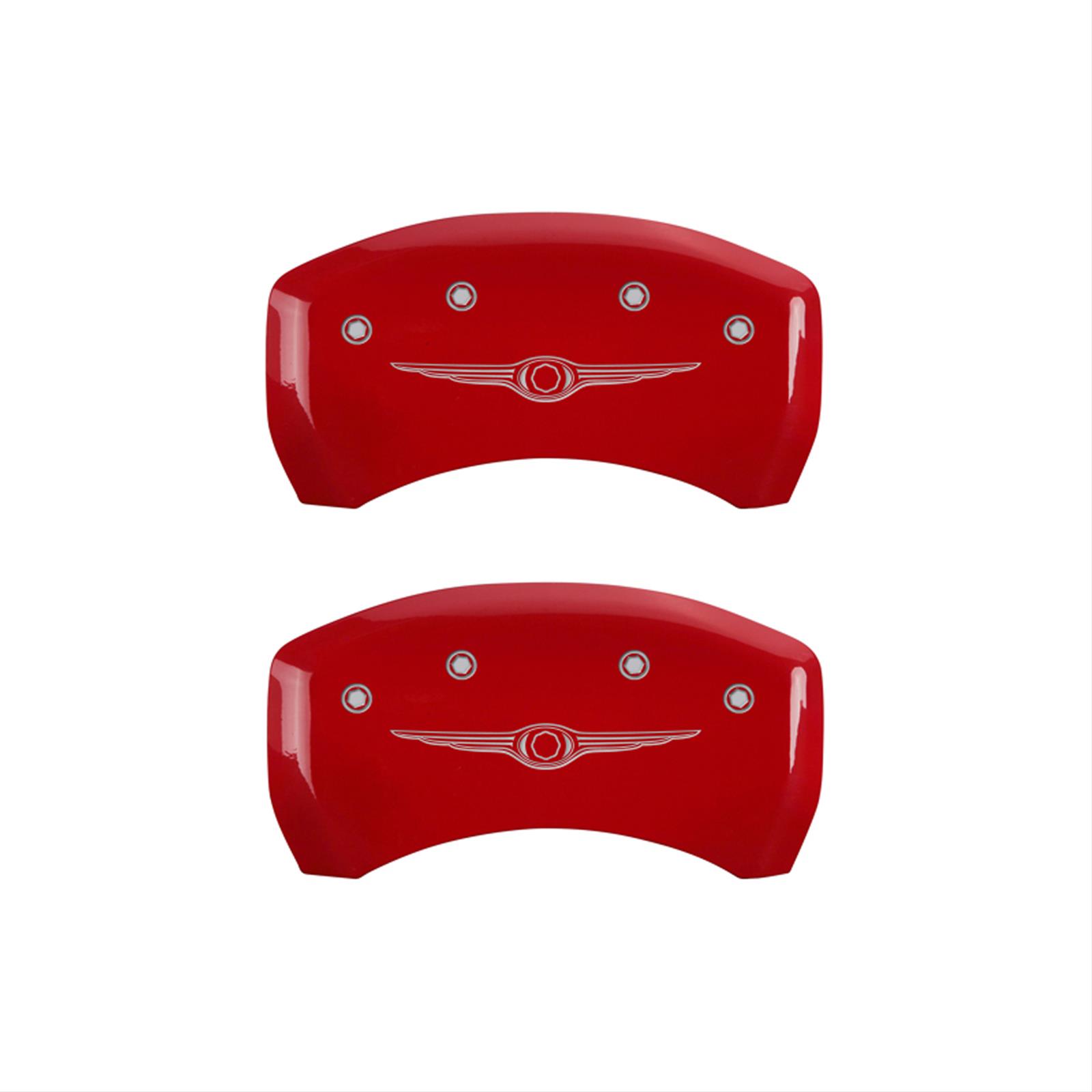 MGP 4 Caliper Covers Engraved Front & Rear Style 1/Chrysler Wing Red finish silver ch thumbnail 2