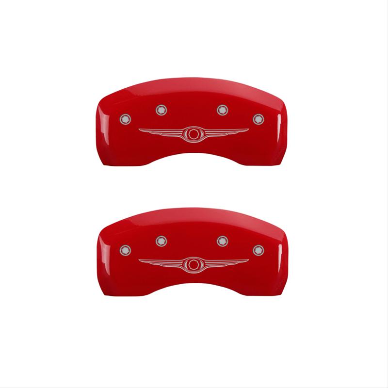 MGP 4 Caliper Covers Engraved Front & Rear Style 1/Chrysler Wing Red finish silver ch thumbnail 5