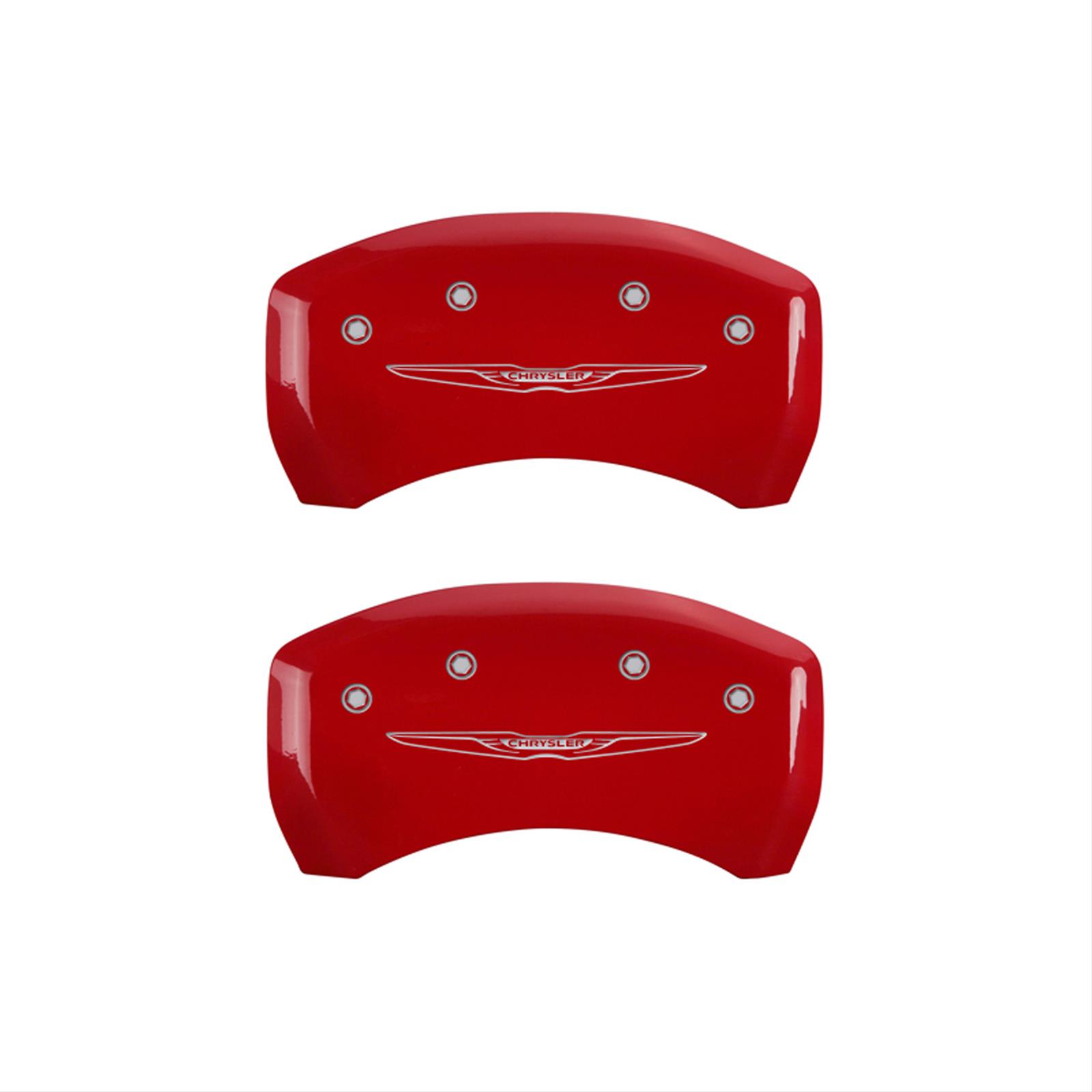 MGP 4 Caliper Covers Engraved Front & Rear Style 2/Chrysler Wing Red finish silver ch thumbnail 2