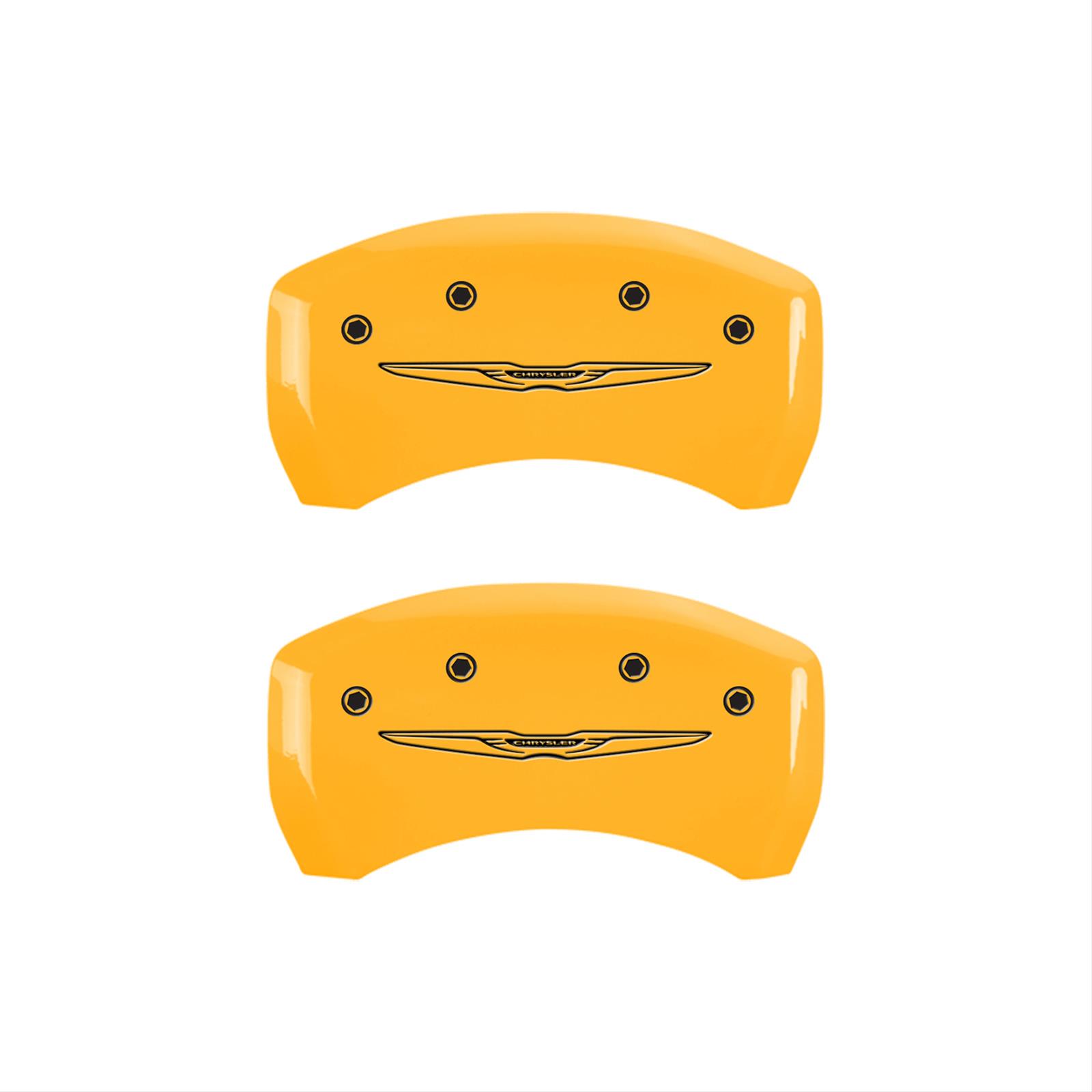 MGP 4 Caliper Covers Engraved Front & Rear Style 2/Chrysler Wing Yellow finish black ch thumbnail 2