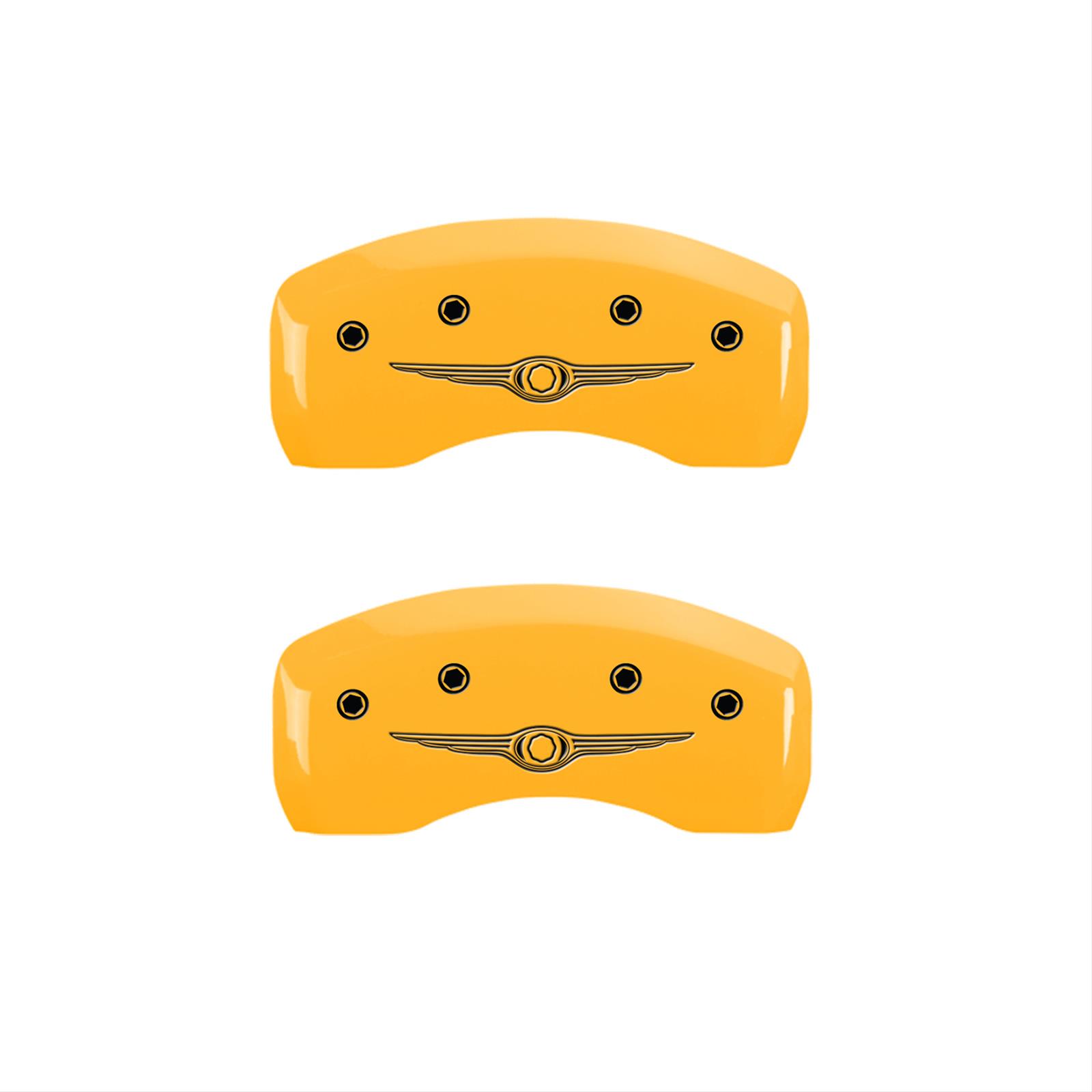 MGP 4 Caliper Covers Engraved Front & Rear Style 1/Chrysler Wing Yellow finish black ch thumbnail 2