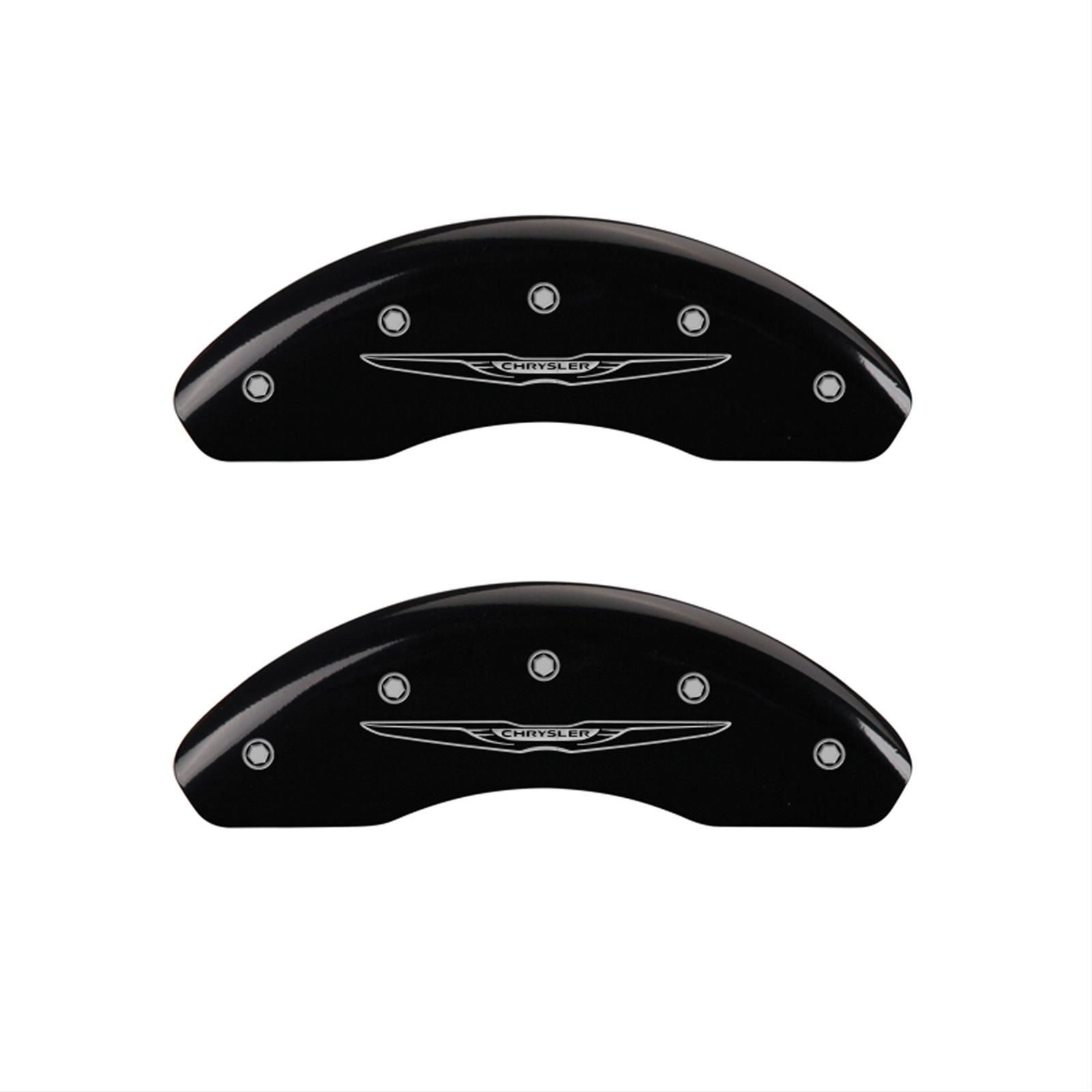 MGP 4 Caliper Covers Engraved Front & Rear Style 2/Chrysler Wing Black finish silver ch thumbnail 2