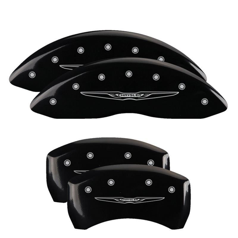 MGP 4 Caliper Covers Engraved Front & Rear Style 2/Chrysler Wing Black finish silver ch thumbnail 3