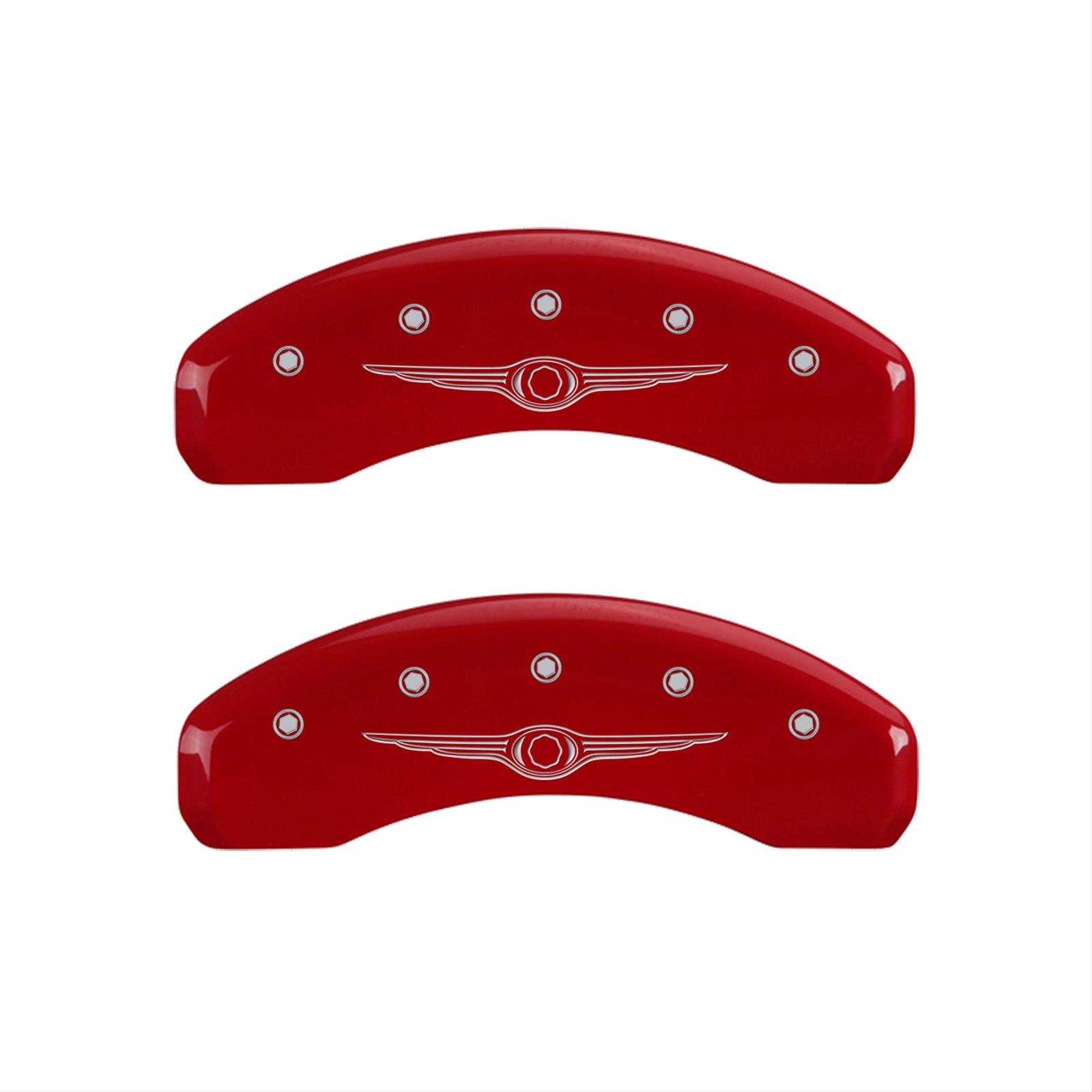 MGP 4 Caliper Covers Engraved Front & Rear Style 1/Chrysler Wing Red finish silver ch thumbnail 2