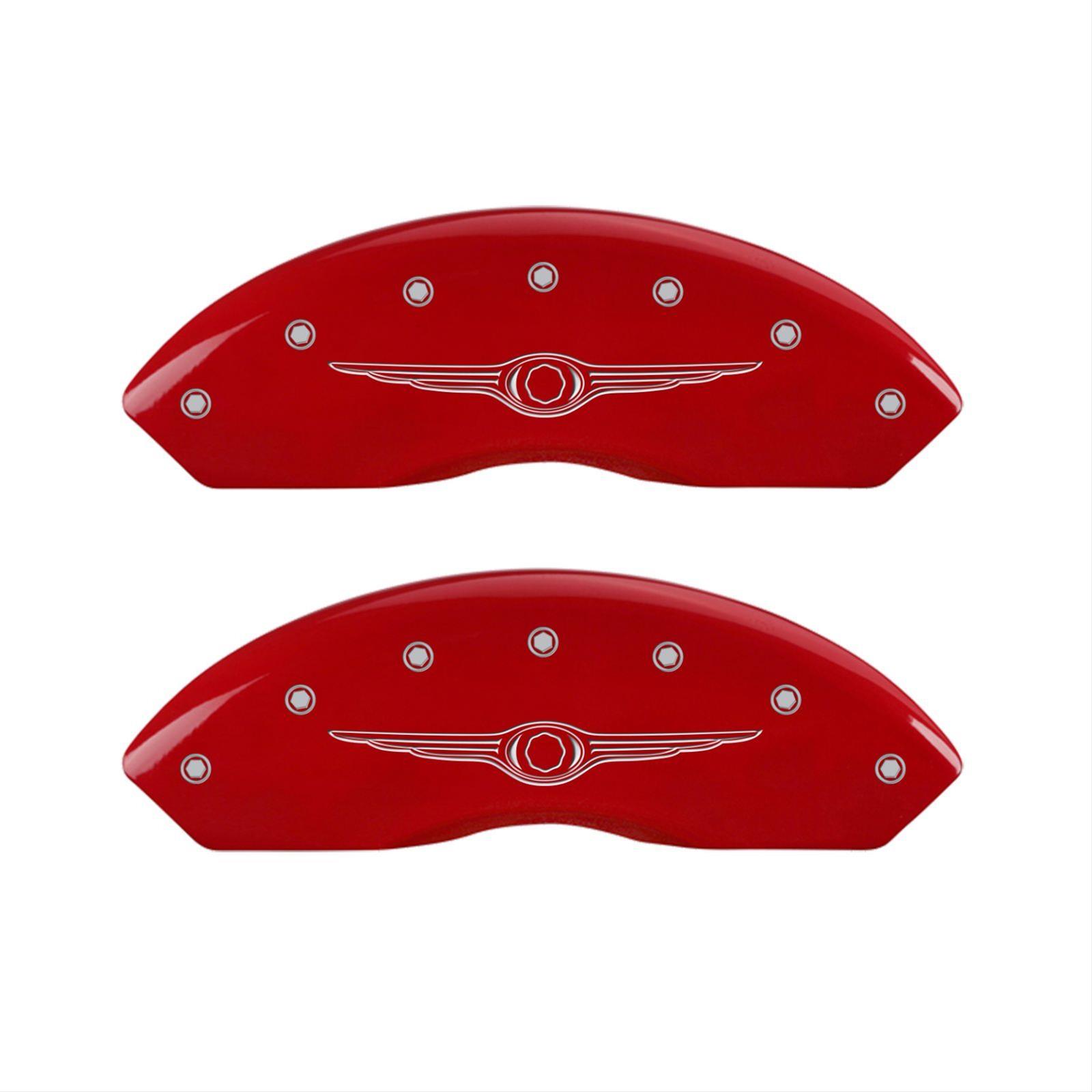 MGP 4 Caliper Covers Engraved Front & Rear Style 1/Chrysler Wing Red finish silver ch