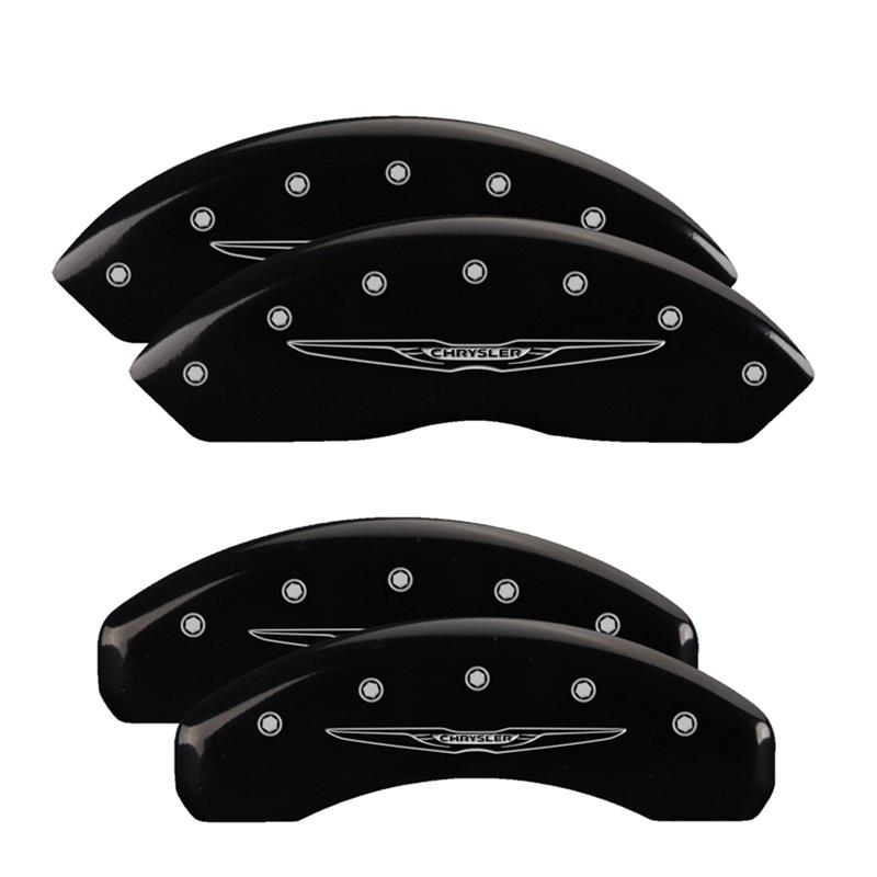 MGP 4 Caliper Covers Engraved Front & Rear Style 2/Chrysler Wing Black finish silver ch thumbnail 3