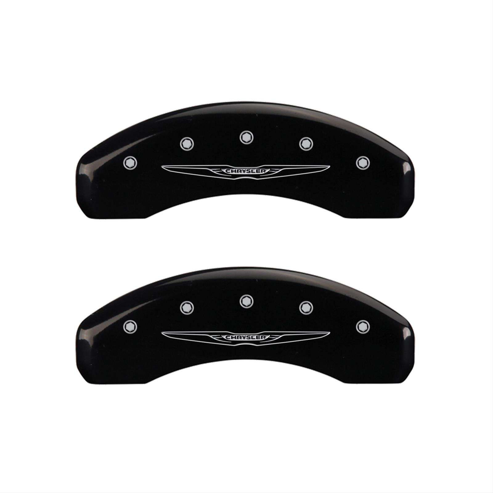 MGP 4 Caliper Covers Engraved Front & Rear Style 2/Chrysler Wing Black finish silver ch thumbnail 2