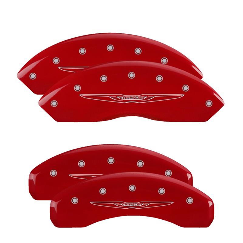 MGP 4 Caliper Covers Engraved Front & Rear Style 2/Chrysler Wing Red finish silver ch thumbnail 3