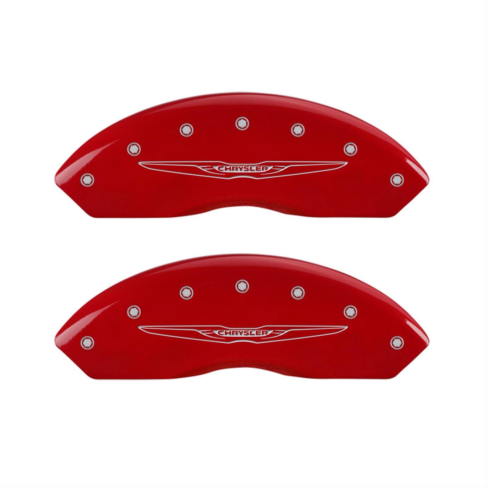 MGP 4 Caliper Covers Engraved Front & Rear Style 2/Chrysler Wing Red finish silver ch