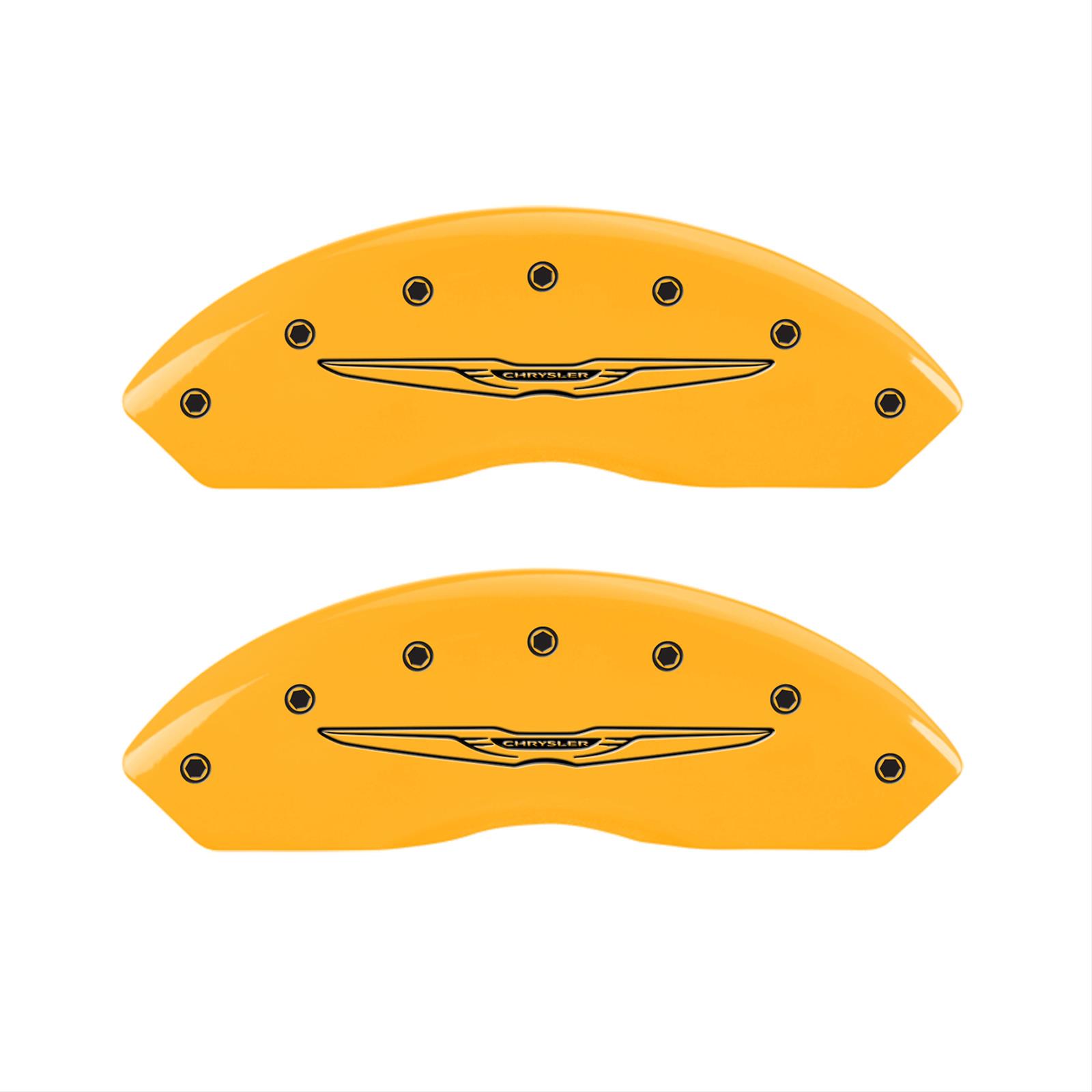 MGP 4 Caliper Covers Engraved Front & Rear Style 2/Chrysler Wing Yellow finish black ch thumbnail 2