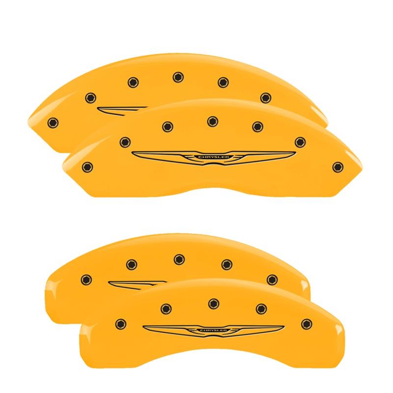 MGP 4 Caliper Covers Engraved Front & Rear Style 2/Chrysler Wing Yellow finish black ch thumbnail 3