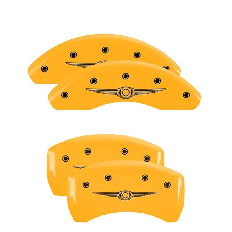 MGP 4 Caliper Covers Engraved Front & Rear Style 1/Chrysler Wing Yellow finish black ch thumbnail 3