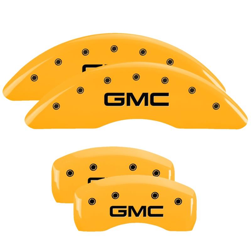 MGP 4 Caliper Covers Engraved Front & Rear GMC Yellow finish black ch thumbnail 3