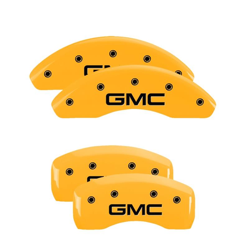 MGP 4 Caliper Covers Engraved Front & Rear GMC Yellow finish black ch thumbnail 3