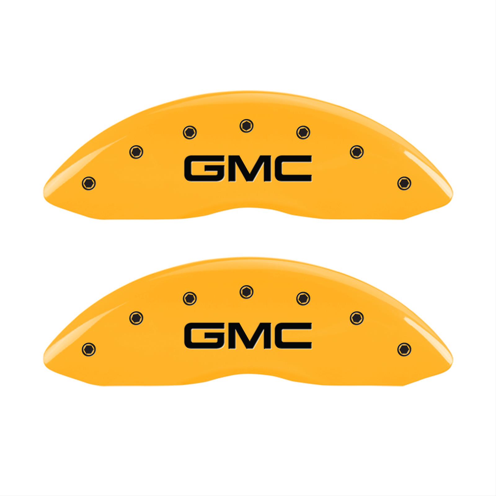MGP 4 Caliper Covers Engraved Front & Rear GMC Yellow finish black ch