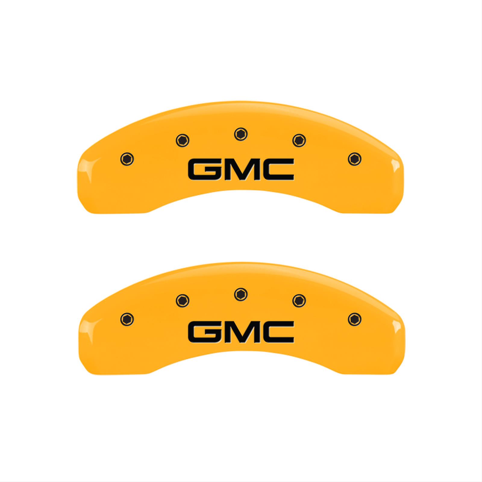 MGP 4 Caliper Covers Engraved Front & Rear GMC Yellow finish black ch thumbnail 2