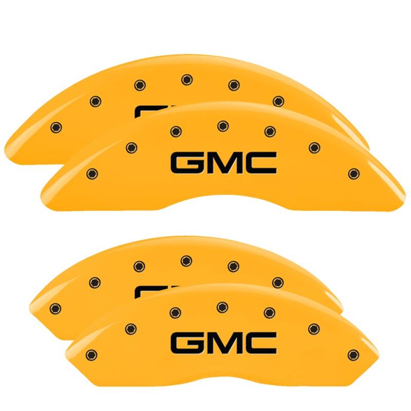 MGP 4 Caliper Covers Engraved Front & Rear GMC Yellow finish black ch thumbnail 3