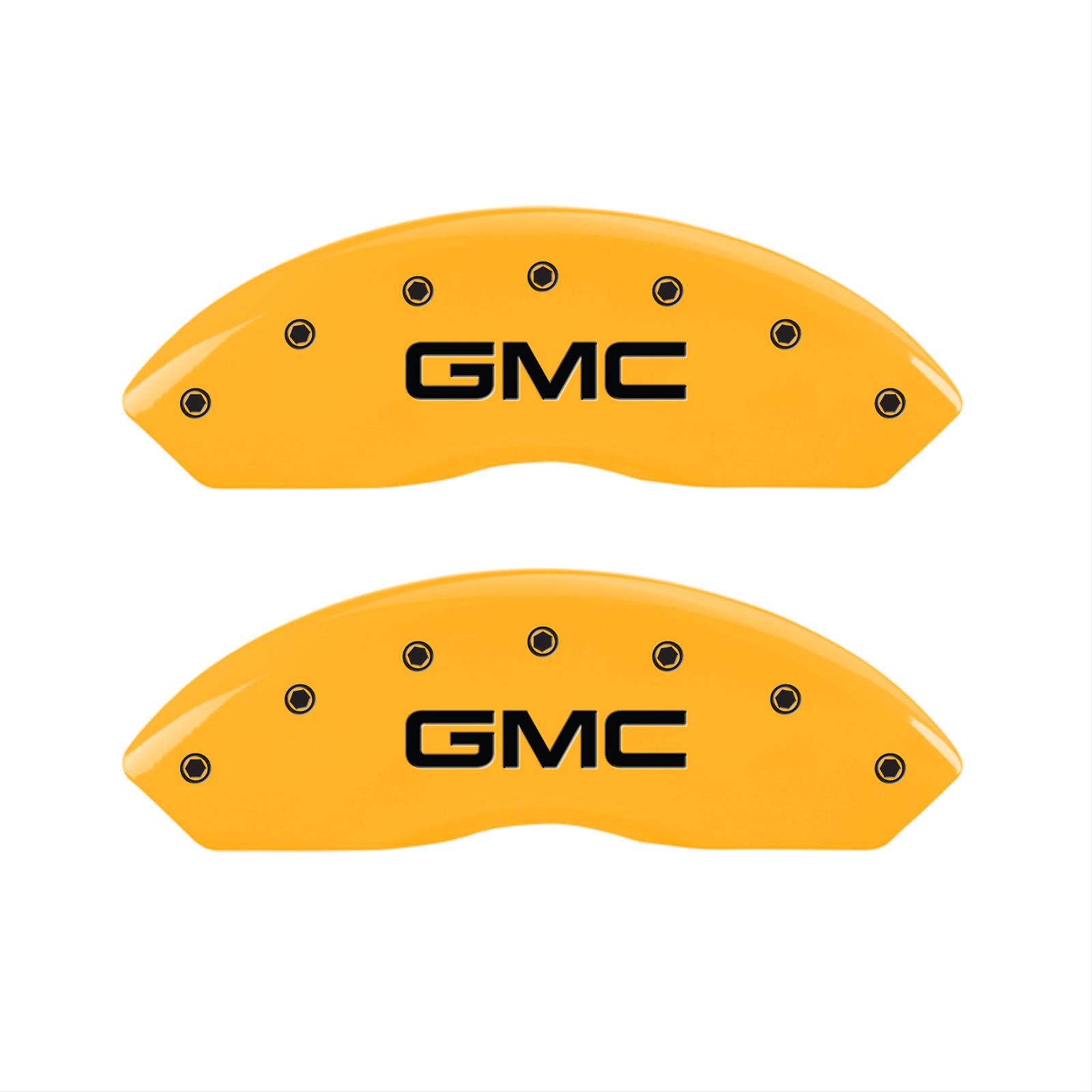MGP 4 Caliper Covers Engraved Front & Rear GMC Yellow finish black ch thumbnail 2