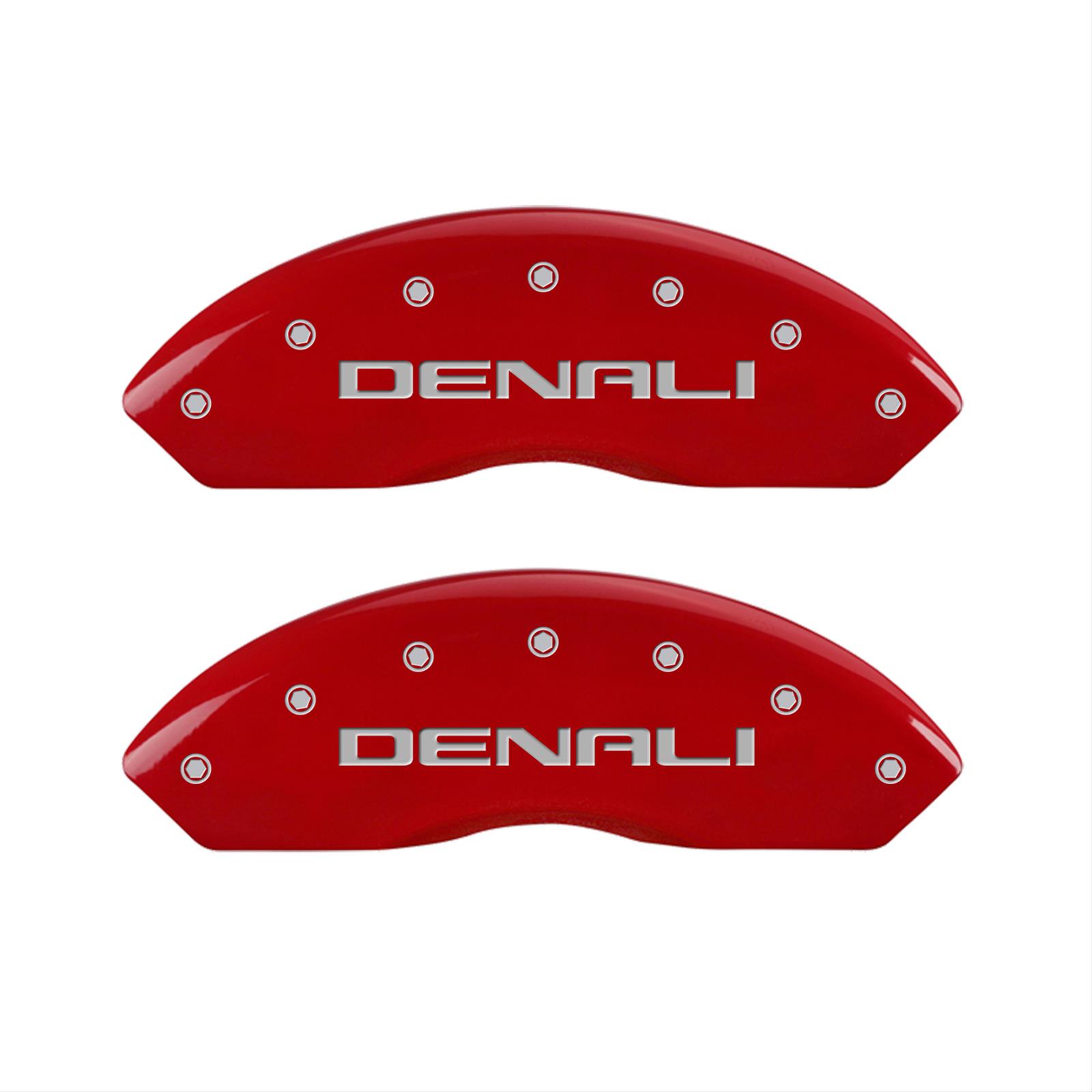 MGP 4 Caliper Covers Engraved Front & Rear Denali Red Finish Silver Char 2019 GMC Arcadia thumbnail 2
