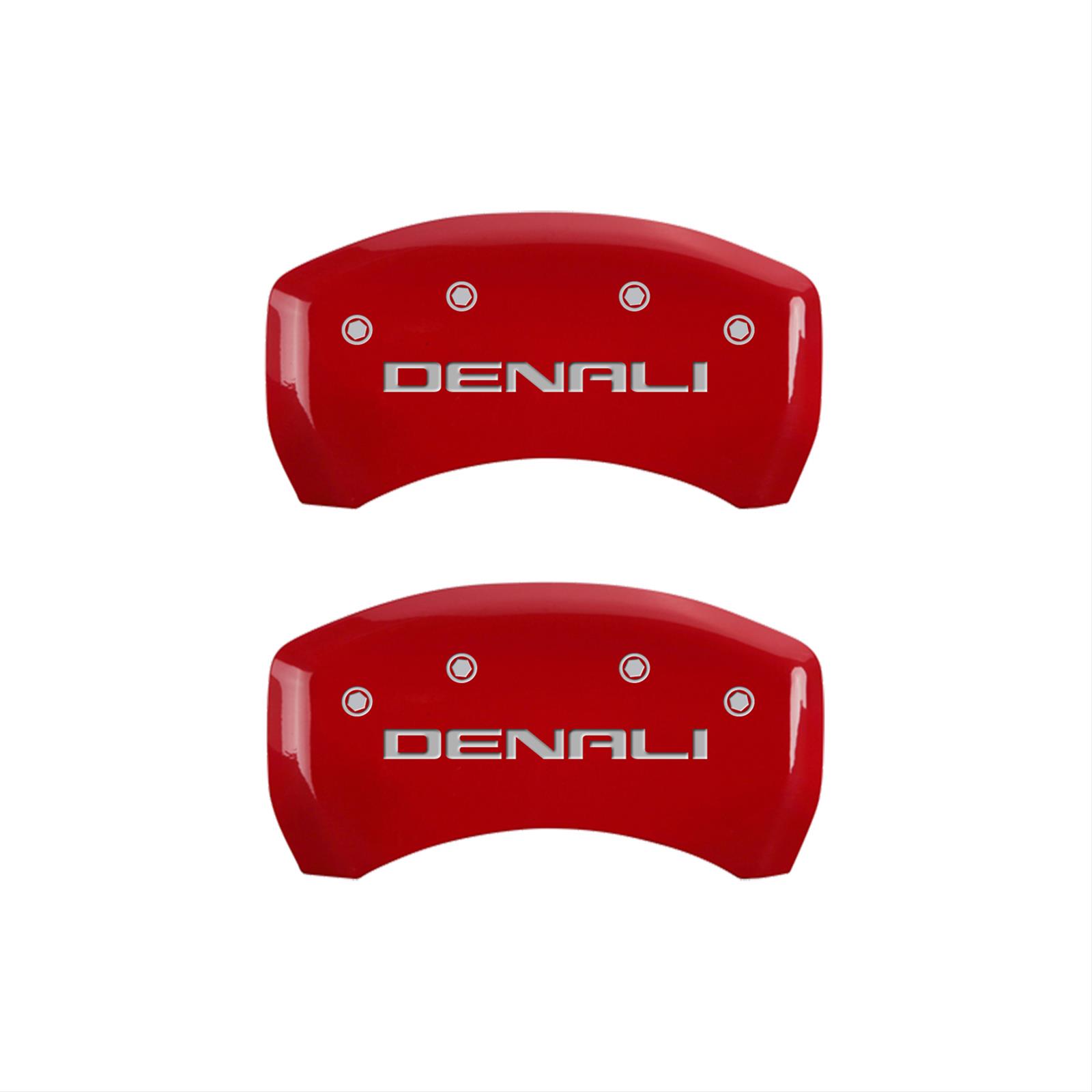 MGP 4 Caliper Covers Engraved Front & Rear Denali Red Finish Silver Char 2019 GMC Arcadia