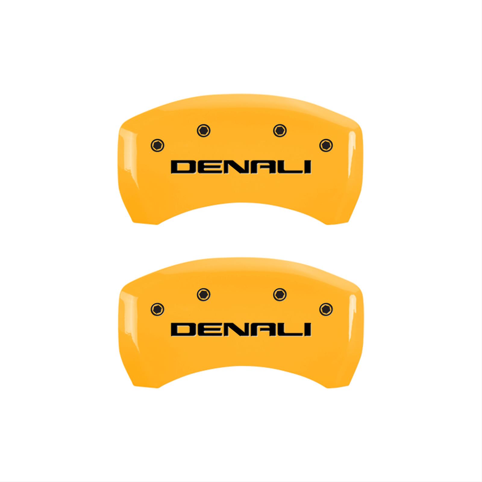 MGP 4 Caliper Covers Engraved Front & Rear Denali Yellow Finish Black Char 2017 GMC Acadia thumbnail 2