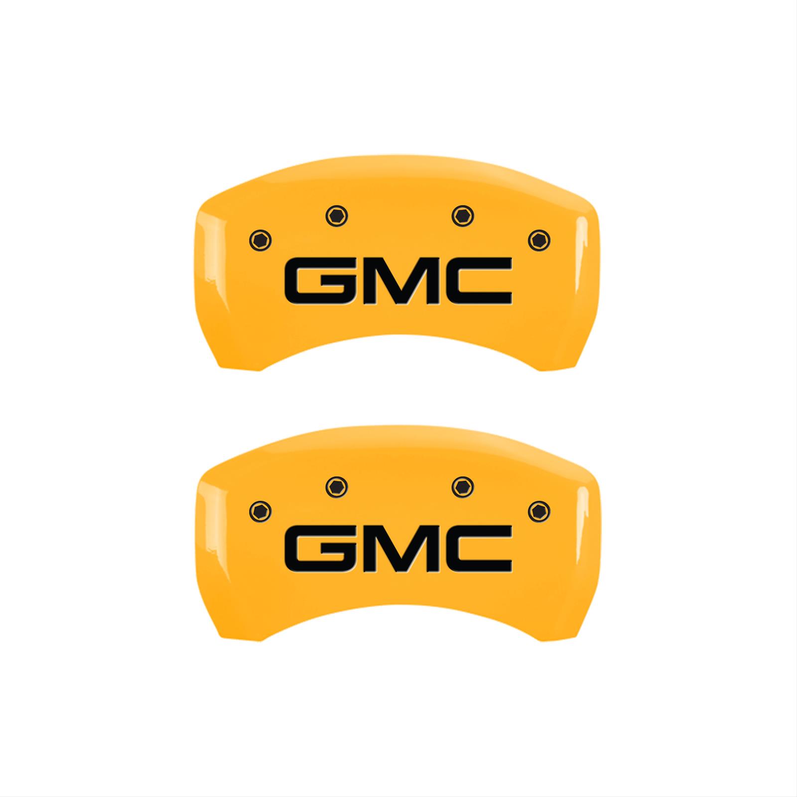MGP 4 Caliper Covers Engraved Front & Rear GMC Yellow Finish Black Char 2019 GMC Arcadia thumbnail 2