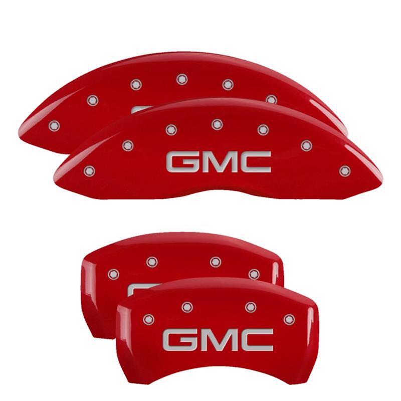 MGP Caliper Covers Brake 34218SGMCRD Set of 4 caliper covers, Engraved Front and Rear: GMC, Red powder coat finish, silver characters