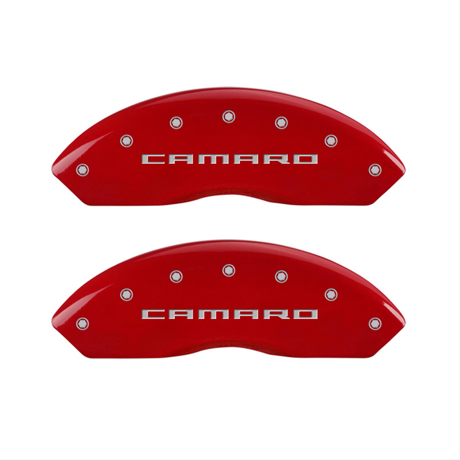 MGP 4 Caliper Covers Engraved Front & Rear Cursive/Cadillac Red finish silver ch