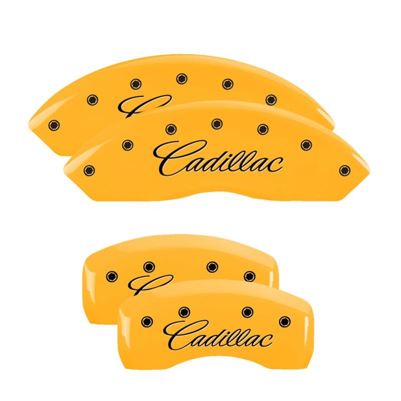 MGP 4 Caliper Covers Engraved F & R Cursive/Cadillac Yellow Finish Black Char 2006 Cadillac SRX thumbnail 3