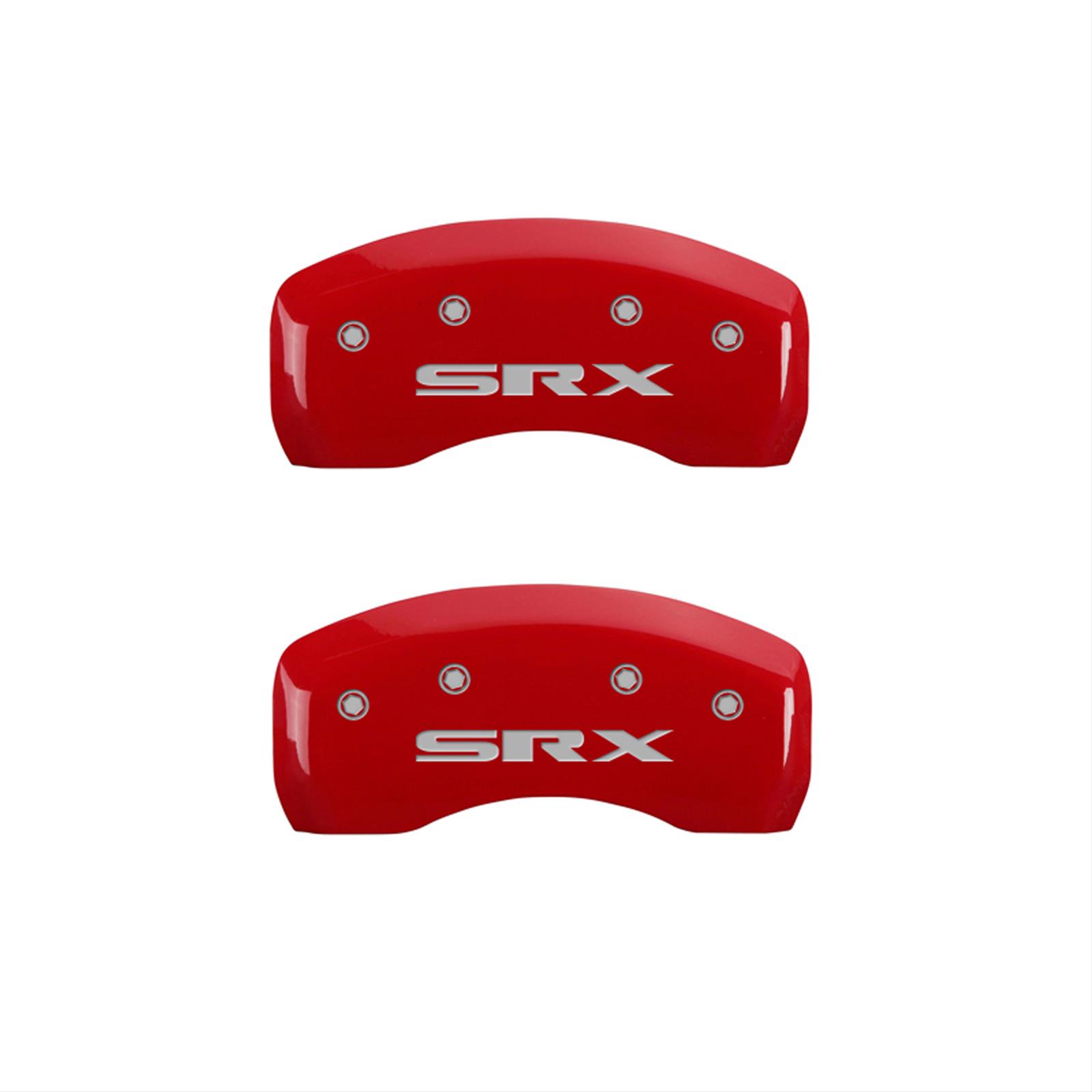 MGP 4 Caliper Covers Engraved Front Cursive/Cadillac Engraved Rear SRX Red finish silver ch thumbnail 2