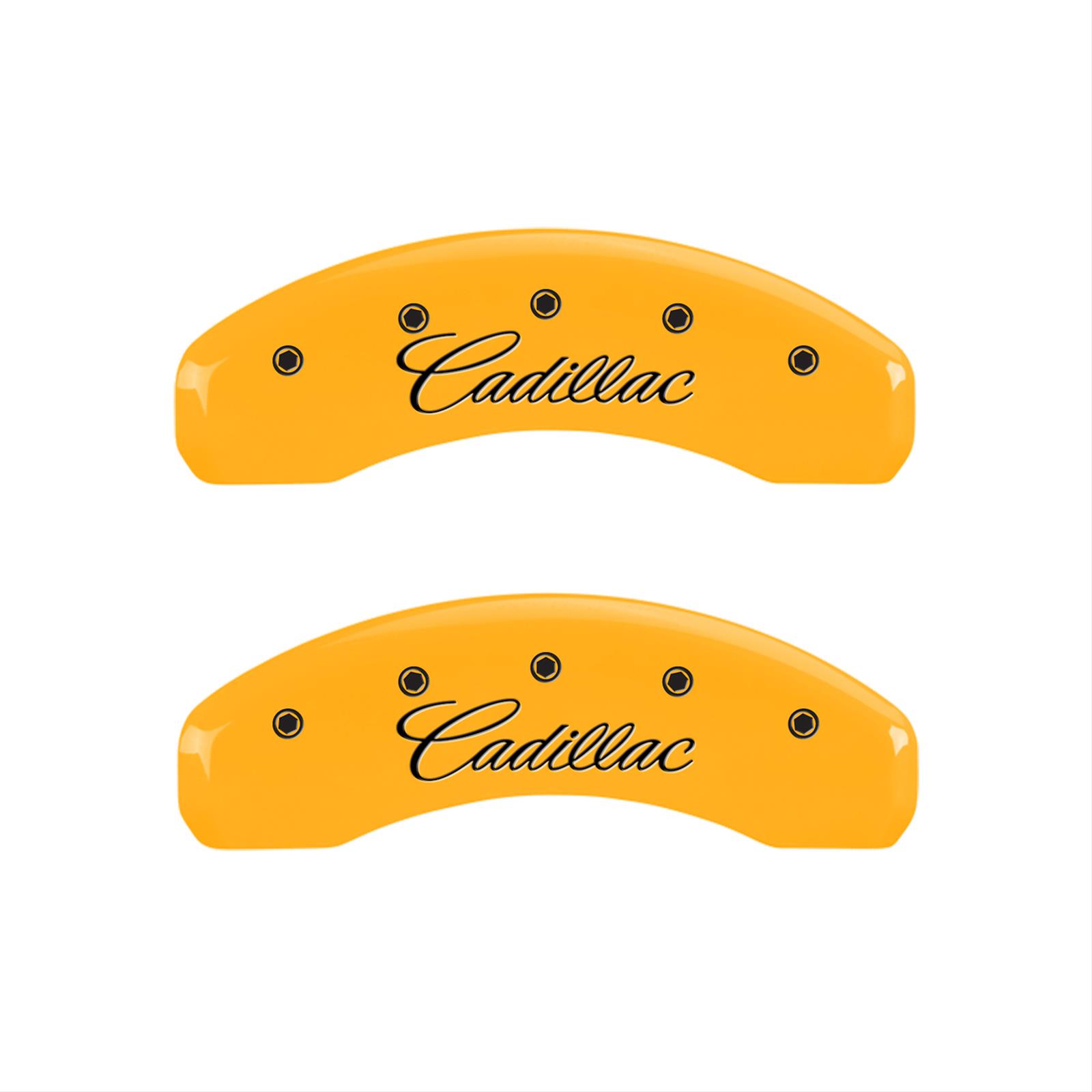 MGP 4 Caliper Covers Engraved F & R Cursive/Cadillac Yellow Finish Black Char 2010 Cadillac SRX thumbnail 2