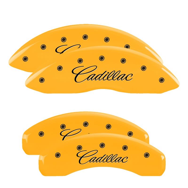 MGP 4 Caliper Covers Engraved F & R Cursive/Cadillac Yellow Finish Black Char 2010 Cadillac SRX thumbnail 3