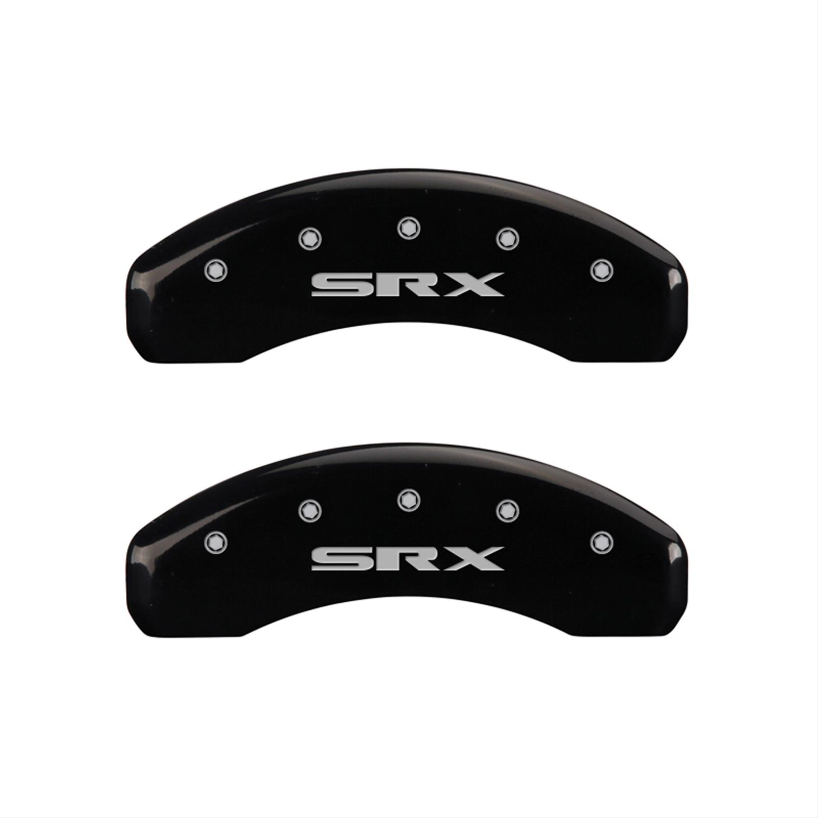 MGP 4 Caliper Covers Engraved Front Cursive/Cadillac Engraved Rear SRX Black finish silver ch thumbnail 2